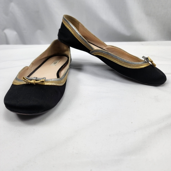 Prada Black Gold and Silver Flats Prada Size 38 US 8 - Picture 1 of 8